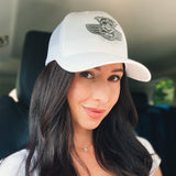 Winged Pig Embroidered Snapback - White